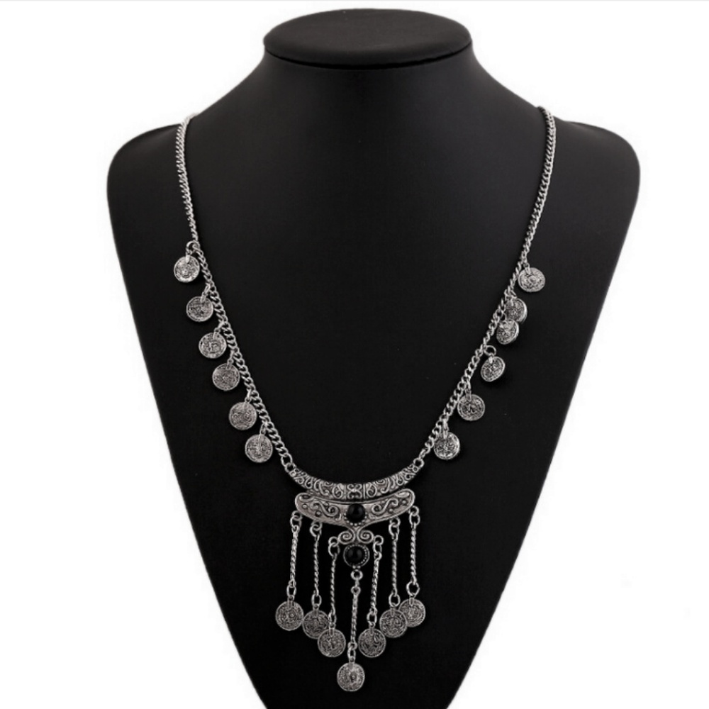 Boho Retro Necklace Faux Coin Tassel - Picture 3 of 5
